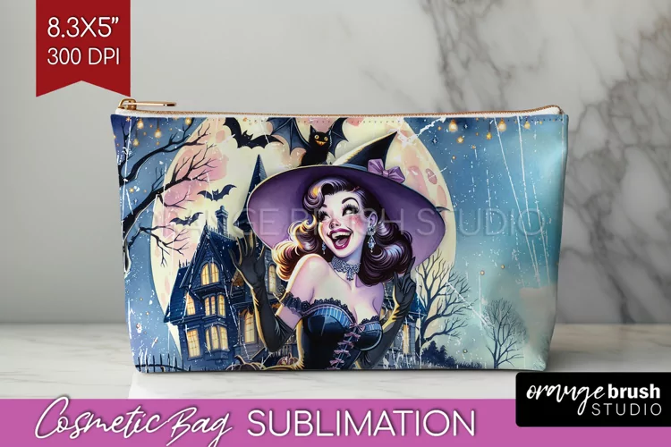 Witch Cosmetic Bag Sublimation - Retro Halloween Makeup Bag