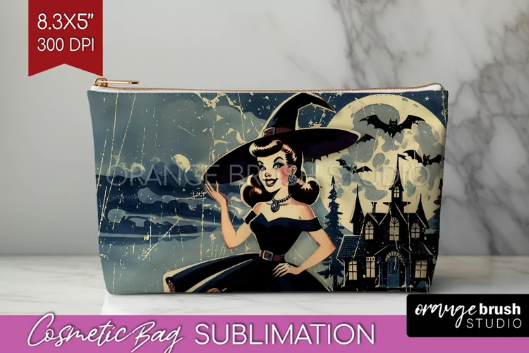 Witch Cosmetic Bag Sublimation - Retro Halloween Makeup Bag