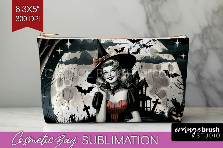 Witch Cosmetic Bag Sublimation - Retro Halloween Makeup Bag