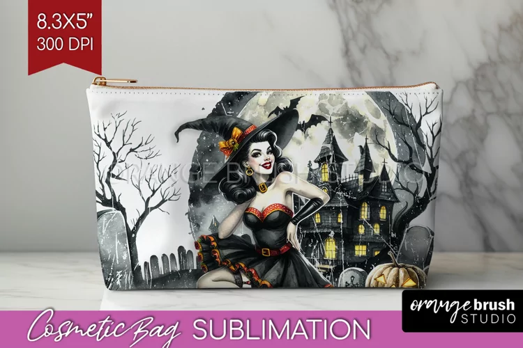 Witch Cosmetic Bag Sublimation - Retro Halloween Makeup Bag