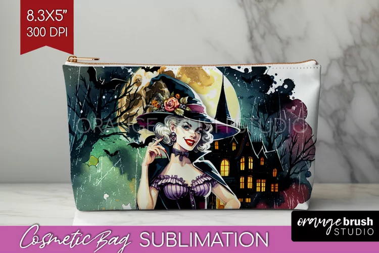 Witch Cosmetic Bag Sublimation - Retro Halloween Makeup Bag