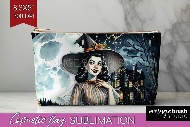 Witch Cosmetic Bag Sublimation - Retro Halloween Makeup Bag