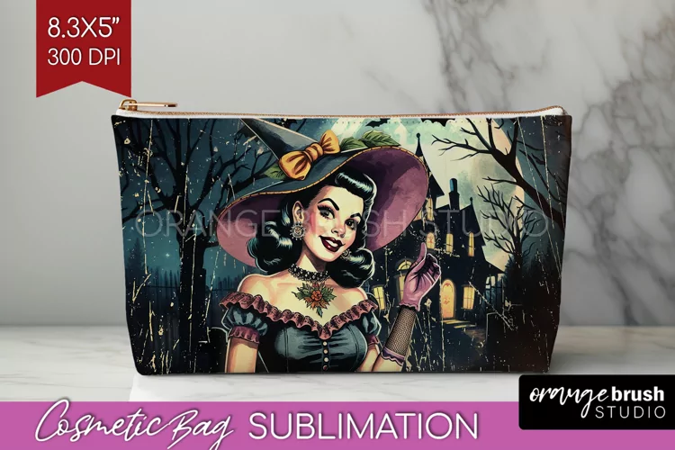 Witch Cosmetic Bag Sublimation - Retro Halloween Makeup Bag