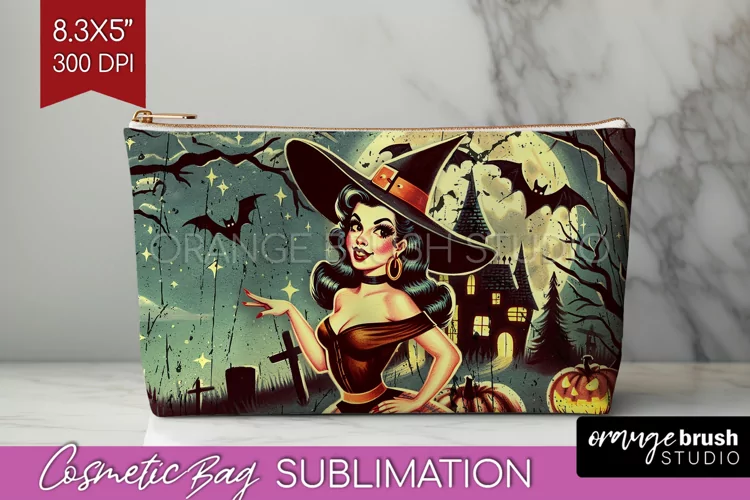 Witch Cosmetic Bag Sublimation - Retro Halloween Makeup Bag