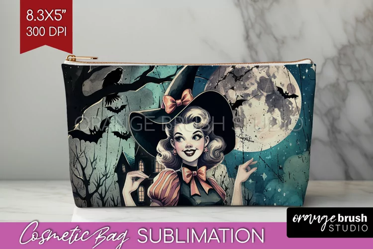 Witch Cosmetic Bag Sublimation - Retro Halloween Makeup Bag