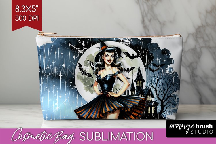 Witch Cosmetic Bag Sublimation - Retro Halloween Makeup Bag example image 1