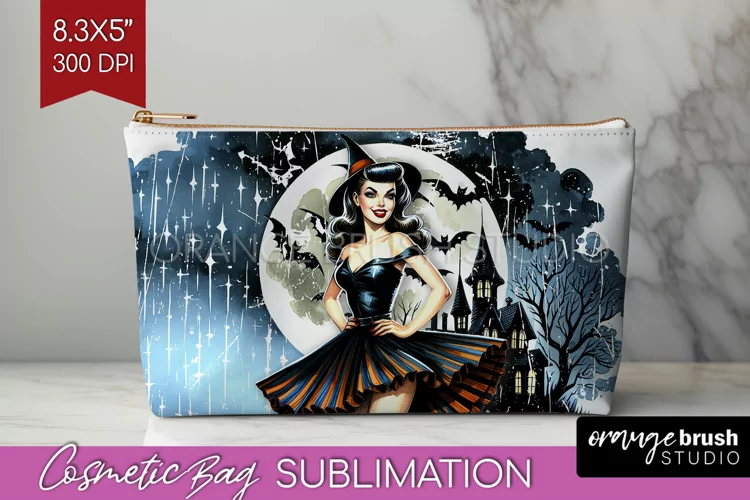 Witch Cosmetic Bag Sublimation - Retro Halloween Makeup Bag