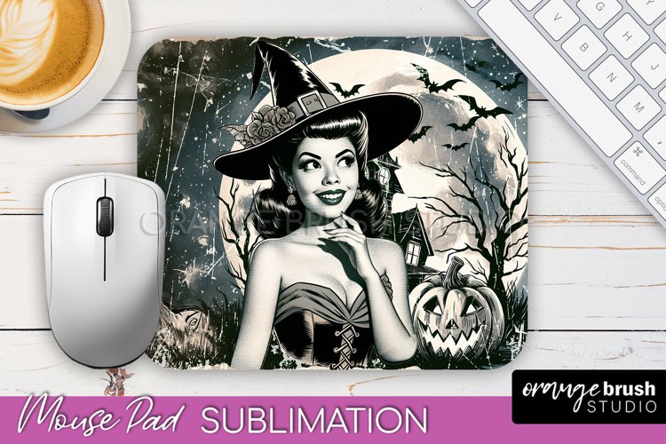 Retro Witch Mouse Pad - Halloween Mousepad Sublimation PNG