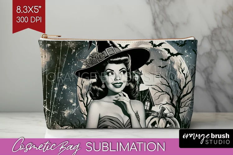 Witch Cosmetic Bag Sublimation - Retro Halloween Makeup Bag