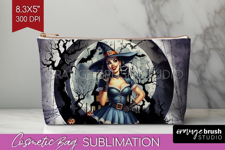 Witch Cosmetic Bag Sublimation - Retro Halloween Makeup Bag example image 1