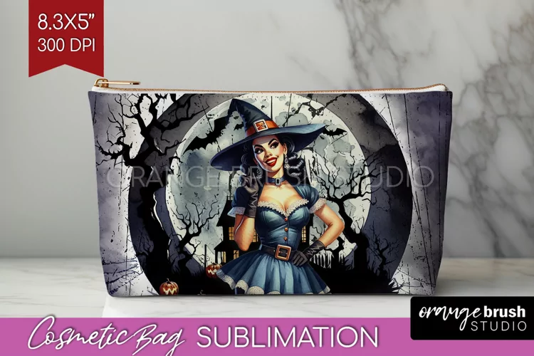 Witch Cosmetic Bag Sublimation - Retro Halloween Makeup Bag