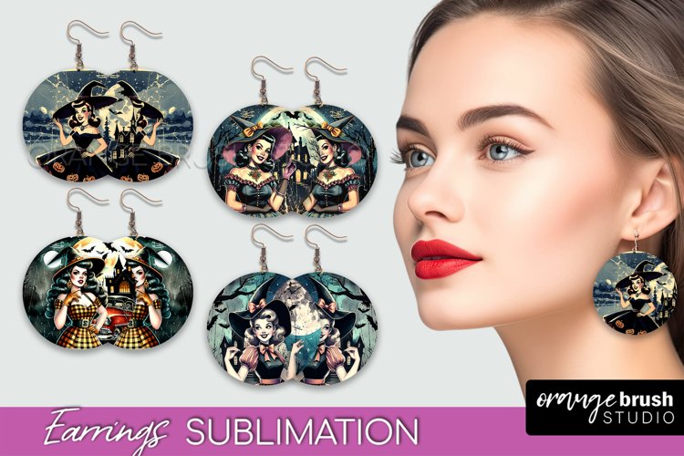 Retro Witch Earrings PNG - Halloween Earrings Sublimation