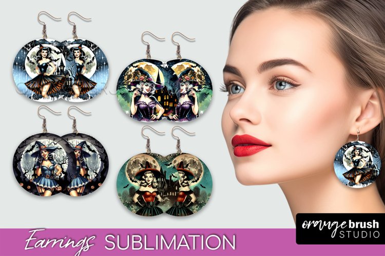 Retro Witch Earrings PNG - Halloween Earrings Sublimation