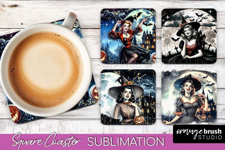 Retro Witch Square Coaster, Halloween Coaster Sublimation example image 1