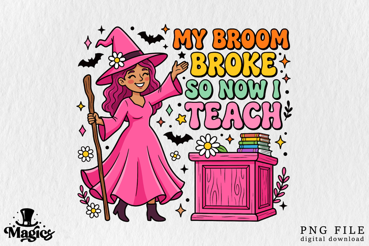 Retro Witch Teacher Halloween PNG