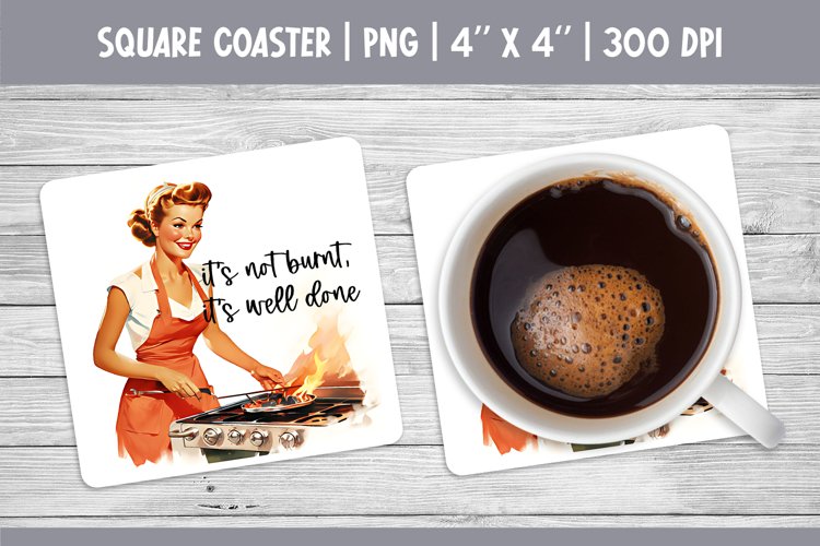 Vintage Pin Up Girl Square Coaster Sublimation Design PNG