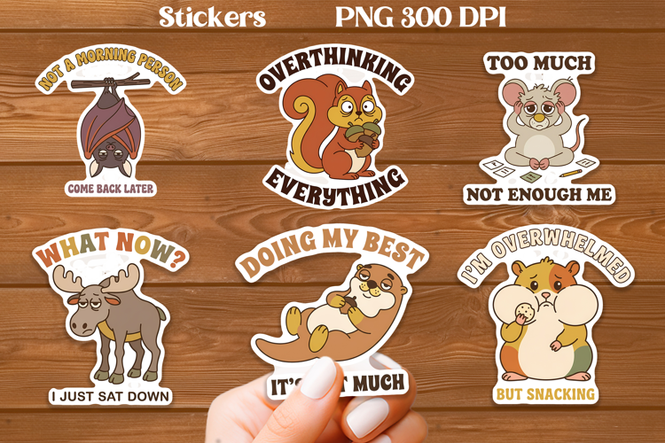 Funny Retro Animal Sticker PNG Printable