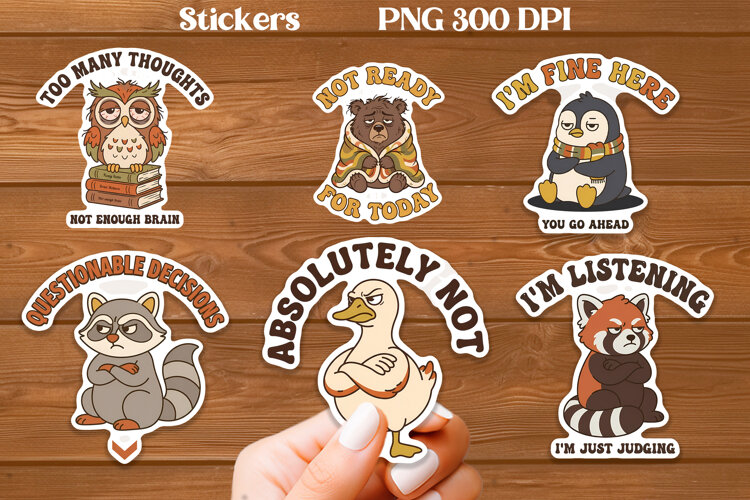 Retro Mood Animal Sticker PNG Printable example image 1