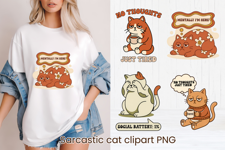 Tired Cats Clipart | Funny Burnout & Coffee Cats