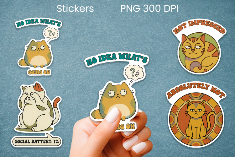 Funny retro cat stickers printable | Cute animal sticker