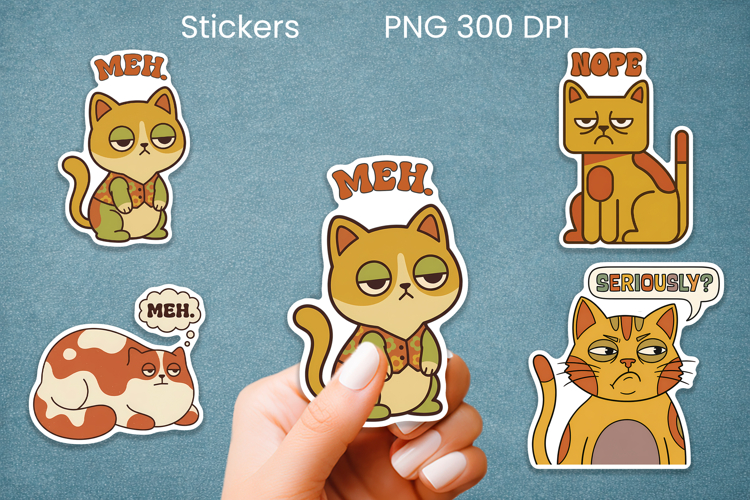 Funny retro cat stickers printable | Cute animal sticker