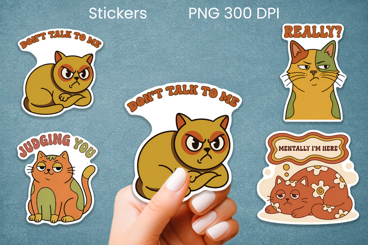 Funny retro cat stickers printable | Cute animal sticker