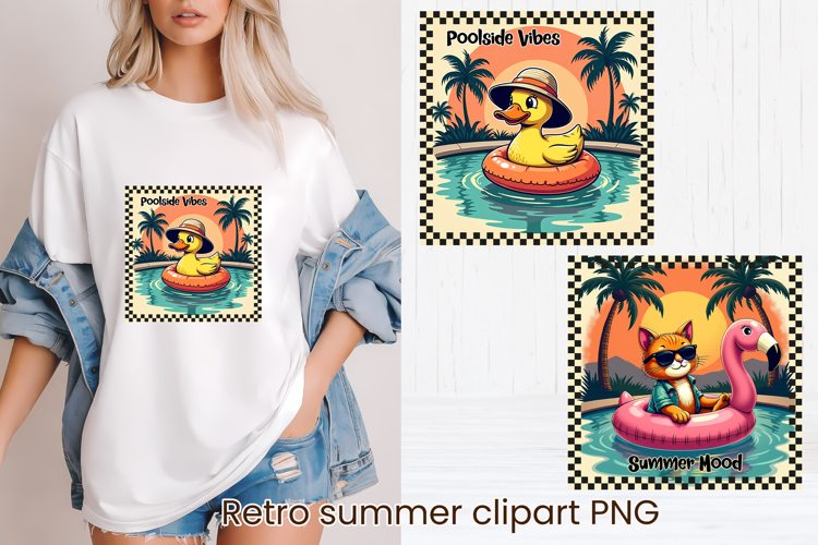 Retro Summer Pool Club Animal Sublimation Design