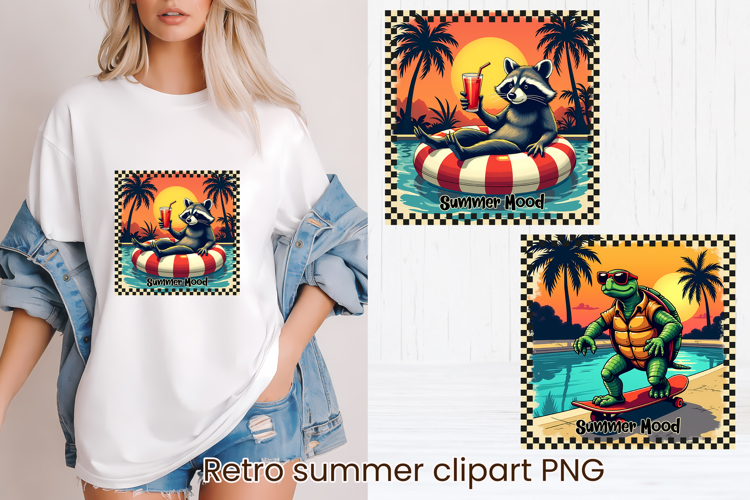 Retro Summer Pool Club Animal Sublimation Design