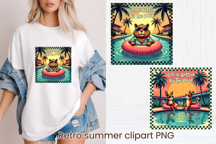 Retro Summer Pool Club Animal Sublimation Design