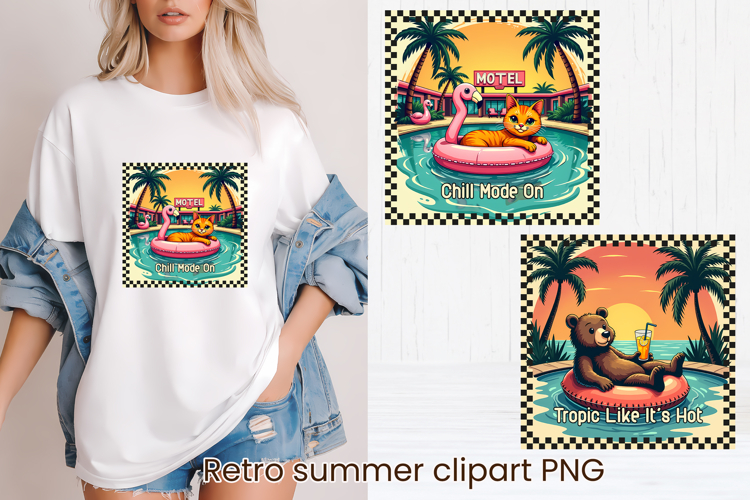 Retro Summer Pool Club Animal Sublimation Design