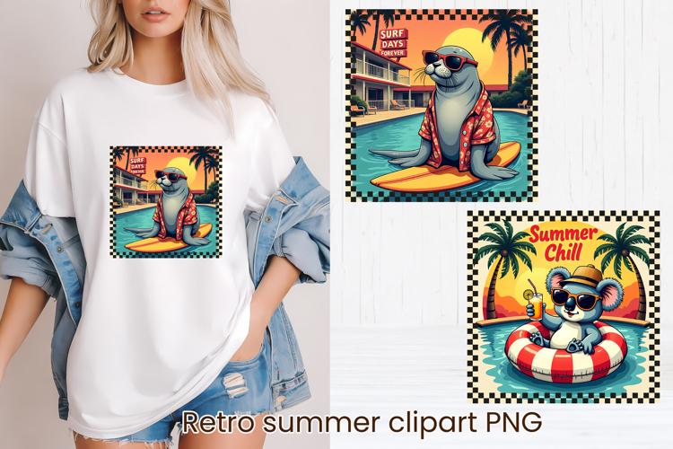 Retro Summer Pool Club Animal Sublimation Design