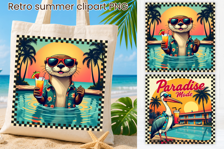 Retro Summer Pool Club Animal Sublimation Design
