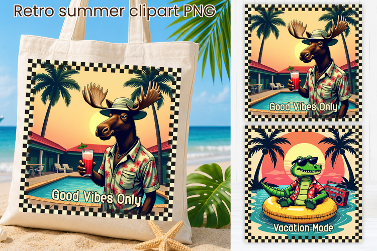Retro Summer Pool Club Animal Sublimation Design example image 1