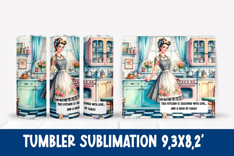 Retro woman tumbler sublimation PNG | Pin up girl tumbler example image 1