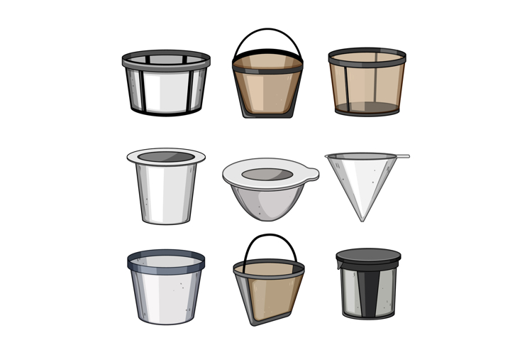 reusable coffee filter set cartoon