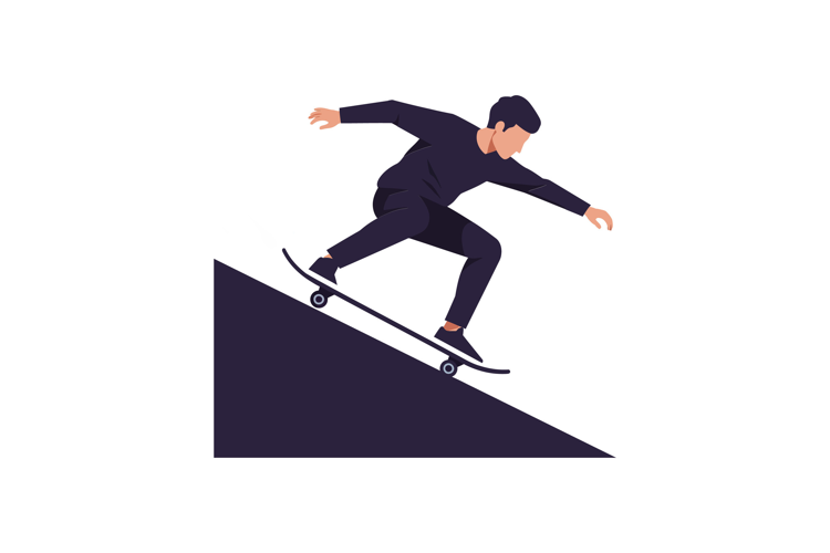 Skateboarder performing a trick on a steep ramp in minimal f