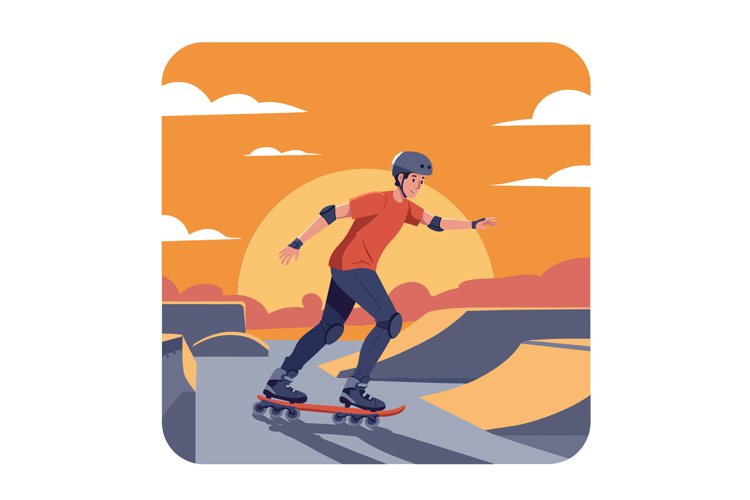 Young skateboarder performing tricks at a skatepark during s