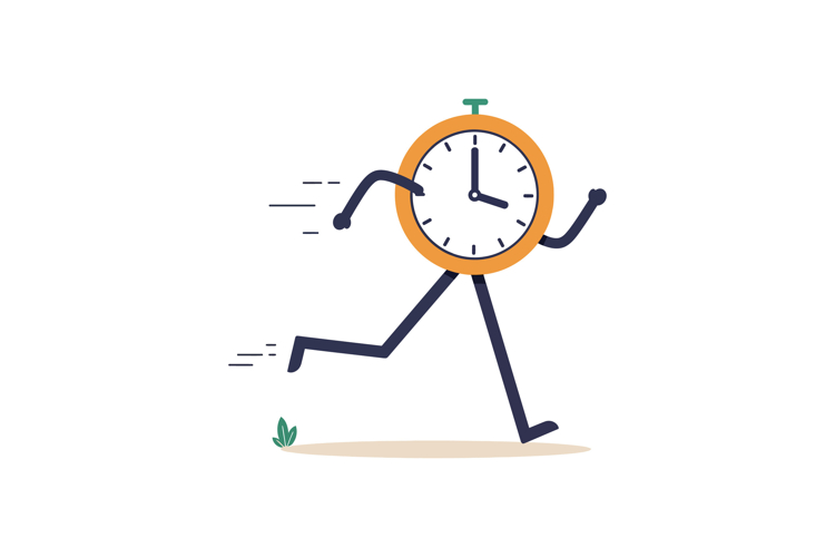 Running clock character in a minimal style conveying urgency