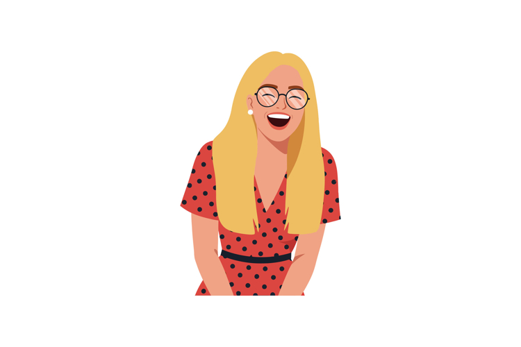 Cheerful young woman with blonde hair wearing a red polka do
