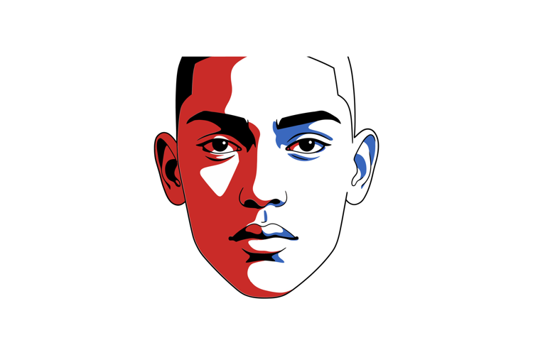 Portrait of a young man with bold colors in flat design styl