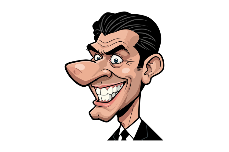 Cartoonish character with exaggerated features in a minimal