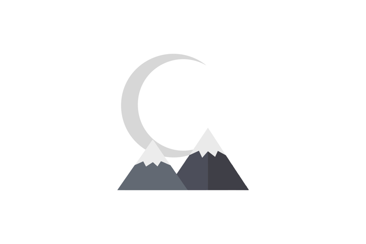 Mountain landscape with crescent moon minimalist nature scen