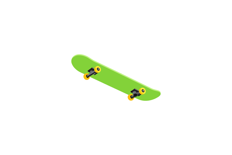 Green skateboard with yellow wheels flat vector illustration