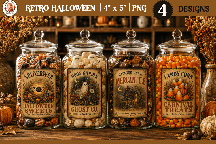 Retro Halloween label PNG, Halloween sublimation, jar labels example image 1