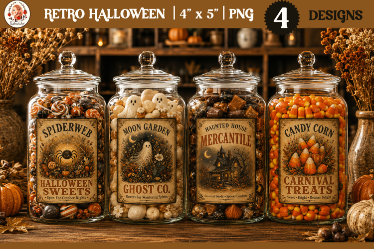 Retro Halloween label PNG, Halloween sublimation, jar labels