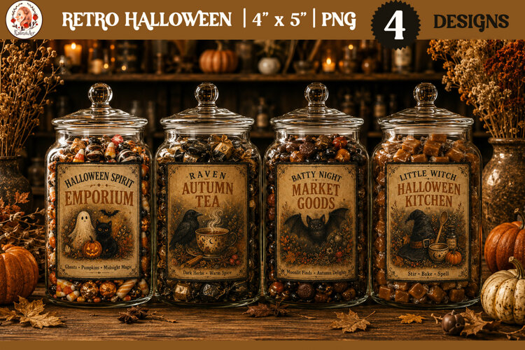 Retro Halloween label PNG, Halloween sublimation, jar labels example image 1