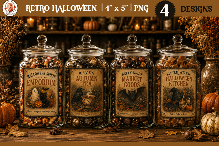 Retro Halloween label PNG, Halloween sublimation, jar labels
