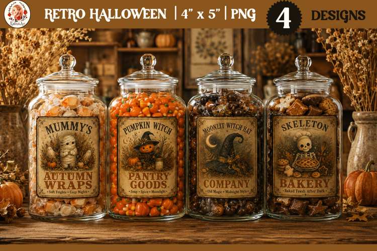 Retro Halloween label PNG, Halloween sublimation, jar labels