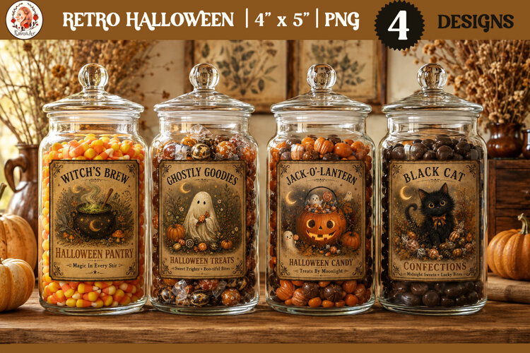 Retro Halloween label PNG, Halloween sublimation, jar labels example image 1