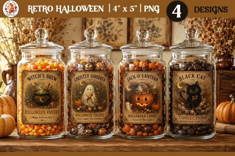 Retro Halloween label PNG, Halloween sublimation, jar labels